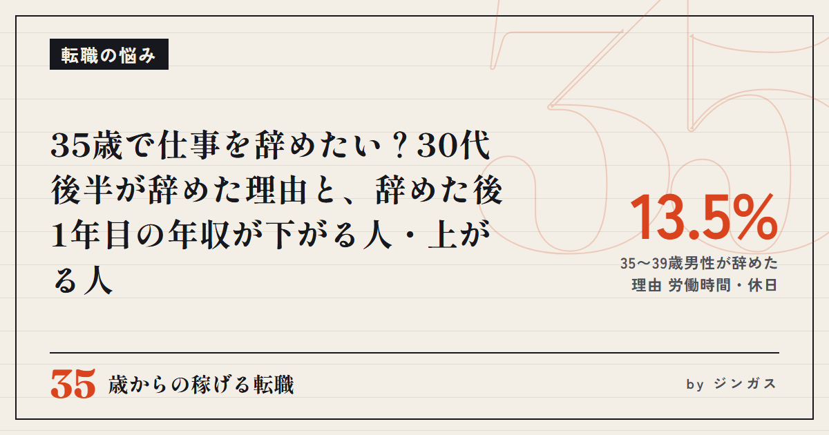 35歳で仕事を辞めたい？30代後半が辞めた理由と、辞めた後1年目の年収が下がる人・上がる人