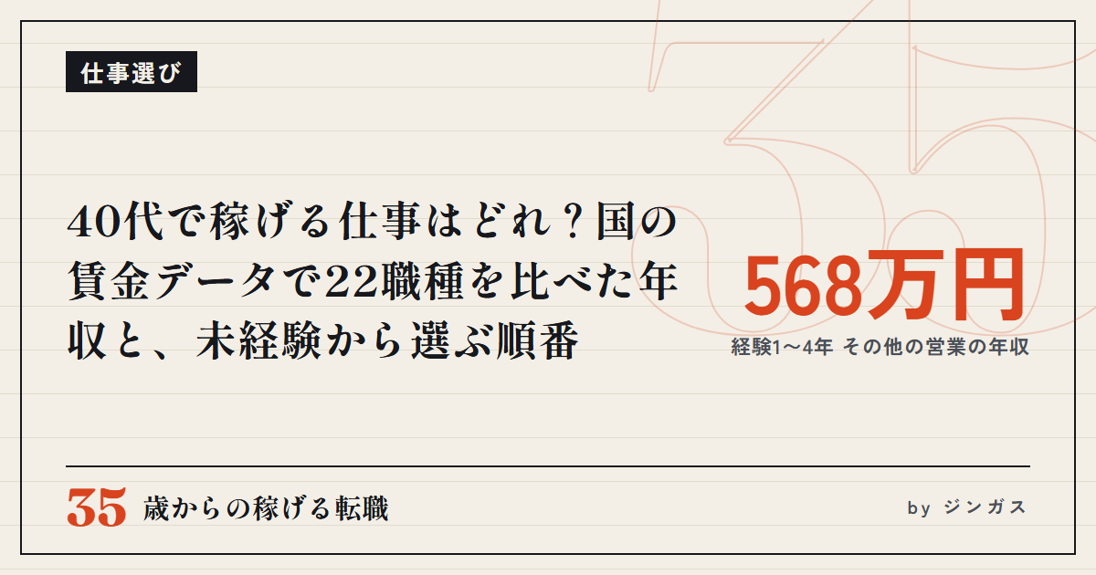 40代で稼げる仕事はどれ？国の賃金データで22職種を比べた年収と、未経験から選ぶ順番