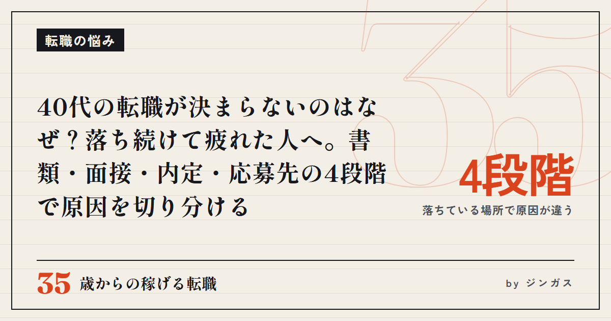 40代の転職が決まらないのはなぜ？落ち続けて疲れた人へ。書類・面接・内定・応募先の4段階で原因を切り分ける