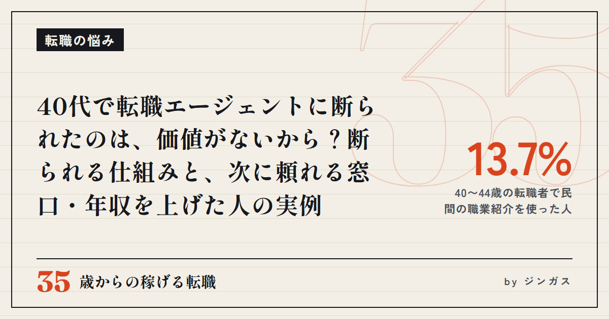 40代で転職エージェントに断られたのは、価値がないから？断られる仕組みと、次に頼れる窓口・年収を上げた人の実例